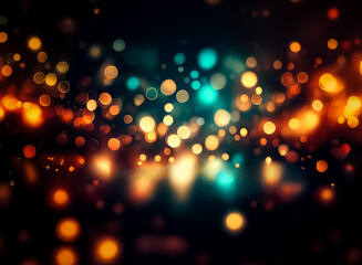 Wall Mural - abstract bokeh background features glowing lights in warm oranges, yellows, and cool blues against a