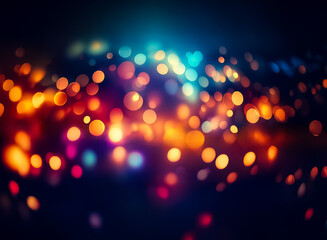 Wall Mural - blurry colorful lights create bokeh effect on dark backdrop. abstract, festive and vibrant.