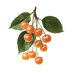 Sticker - Orange cherries with leaves isolated on white background PNG.AI GENERATED