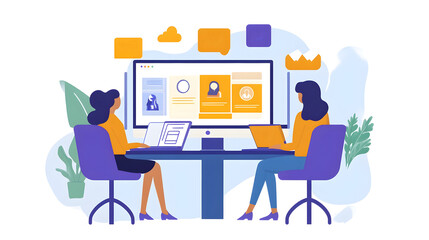 Aufkleber - A diverse team of business professionals collaborating on digital strategies and solutions using technology such as computers charts and presentations for improved workflow productivity