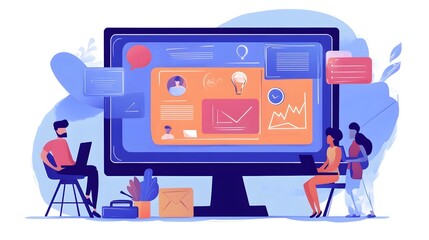 Aufkleber - Collaborative digital workspace with interactive dashboard charts and infographics empowering business strategies data driven decision making and successful outcomes
