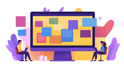 Fototapete - Collaborative Digital Workspace with Interface and Applications for Productive Teamwork Creative Problem Solving and Data Driven Decision Making