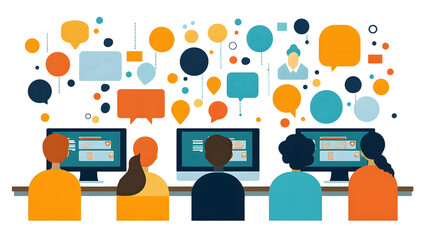 Fototapete - Group of Colleagues Collaborating on Digital Technology and Data Analytics in a Modern Office Environment Discussing Ideas and Strategizing for Business Growth and Success