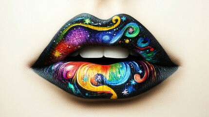 Wall Mural - lips with make up, painting