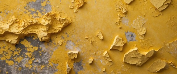 Canvas Print - Textured yellow wall with peeling paint showcasing layers and imperfections in a weathered urban environment.