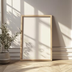 Wall Mural - Sunlight illuminates empty frame in minimalist room