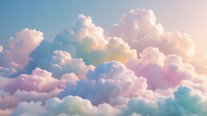 Poster - Pastel colored soft clouds against a serene sky creating a tranquil and dreamy atmosphere for backgrounds and illustrations.