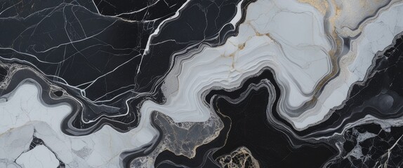 Poster - Textured black, white and gray marble stone background featuring elegant swirly veins and delicate patterns for modern design and decor.