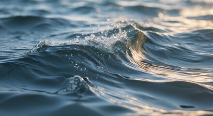 Poster - Gentle rippling waves on water surface illuminated by sunlight creating a tranquil and serene aquatic atmosphere