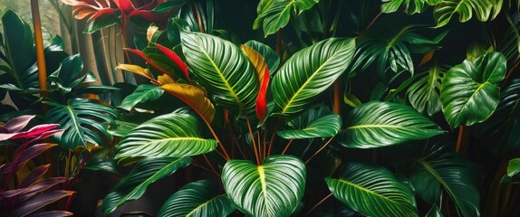 Poster - Lush Aglaonema Leaves Displaying Vibrant Tropical Foliage in Indoor Setting for Home Decor and Interior Design Inspiration