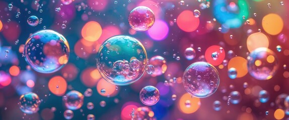 Canvas Print - Colorful bokeh background with floating bubbles creating a dreamy and abstract atmosphere for design and artistic projects