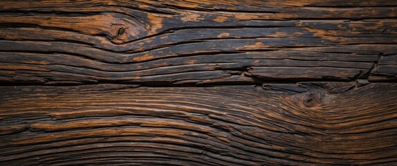 Poster - Textured close-up of aged and scratched wooden surface with rich tones and natural grooves showcasing rustic charm and natural beauty.