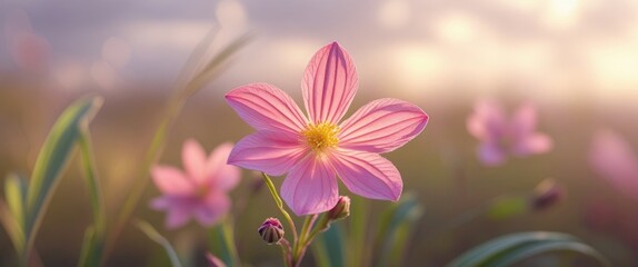 Canvas Print - Delicate pink wildflower in soft focus, captured in Florida's natural beauty during a serene November afternoon.