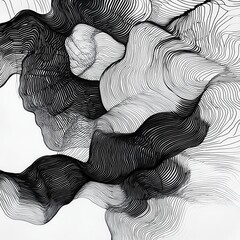 Poster - Abstract grayscale flowing lines, monochrome wave pattern.