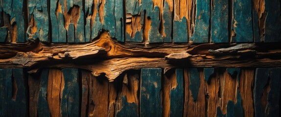 Poster - Rustic weathered wood texture with rich colors ideal for backgrounds and design projects.