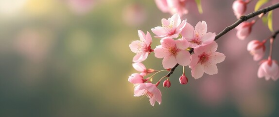 Canvas Print - Delicate pink cherry blossoms in full bloom during spring season with a soft blurred background capturing nature's beauty.