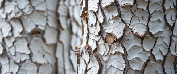 Wall Mural - Closeup of intricate white tree bark texture revealing detailed cracks and natural patterns for backgrounds and nature-themed designs