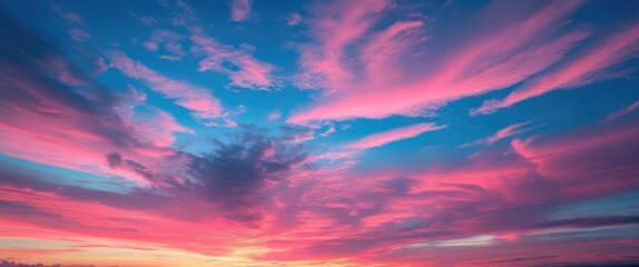 Wall Mural - serene sunset sky with vibrant pink and blue hues and textured clouds, perfect for calming visuals a