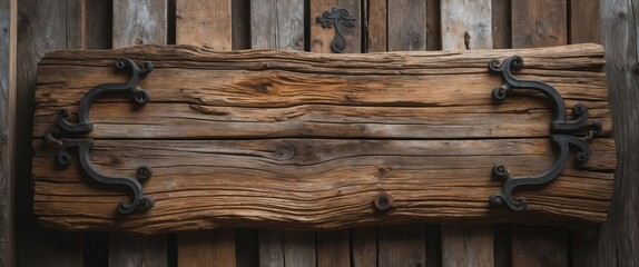 Poster - Rustic weathered wood board featuring traditional iron accents and natural textures for vintage and authentic design inspiration