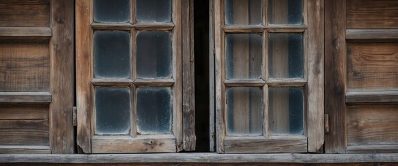 Canvas Print - A close up of rustic wooden window panes with character showcasing aged wood and vintage glass details.