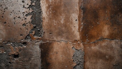 Wall Mural - Textured grunge background of weathered brown cement floor with cracks and patches, ideal for industrial or rustic design themes.