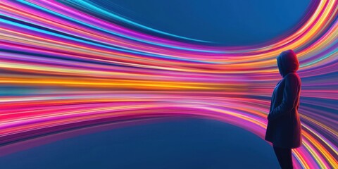 Poster - Vibrant light trails urban setting digital art abstract side view modern technology