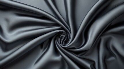 Poster - Elegant dark gray silk satin fabric texture creating a luxurious backdrop with smooth flowing patterns and rich depth for design applications.