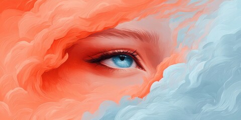 Poster - Emotional artistic portrait abstract background digital artwork surreal atmosphere close-up vision and perception