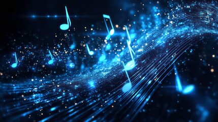 Wall Mural - digital music notes - abstract, glowing, blue, technology, music notes, digital art, abstract art