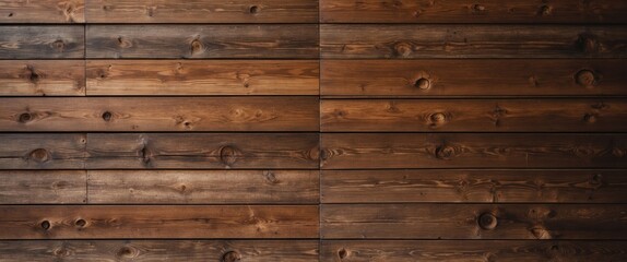 Poster - Wooden wall with rich brown tones and prominent knotholes showcasing natural wood texture and rustic design elements.