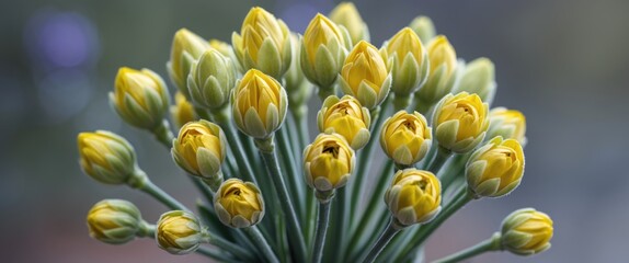 Poster - Yellow flower buds in a delicate arrangement showcasing their vibrant hues and natural beauty against a blurred background.