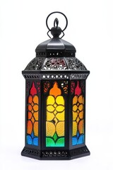 Poster - Octagonal rainbow glass lantern with black metal frame.