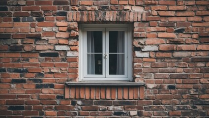 Canvas Print - Minimalist window design in a brick wall showcasing urban architecture and texture with a focus on simplicity and detail in home exteriors.