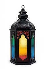 Poster - Ornate black lantern with colorful glass panels.