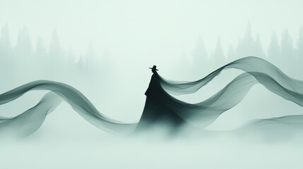 Poster - Captivating silhouette dance misty forest artistic ethereal environment dramatic viewpoint expressive concept