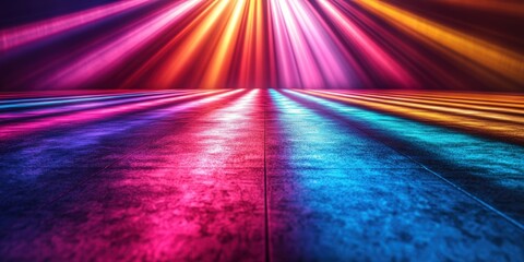 Poster - vibrant colorful rays of light shining down on a smooth surface creating a stunning and dynamic back