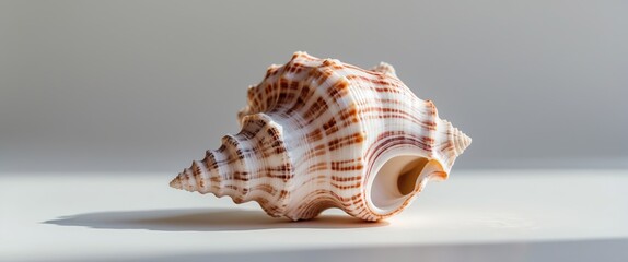 Canvas Print - Elegant seashell displayed against a clean white background showcasing its intricate patterns and natural beauty in soft lighting.