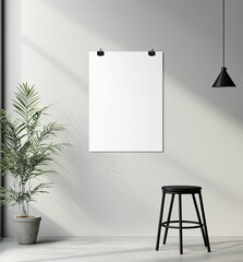 Wall Mural - Blank poster mockup, hanging, minimalist room, sunlight, design