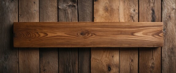 Poster - Wooden board with natural grain on weathered wooden panel background showcasing rustic charm and texture for design and interior use.