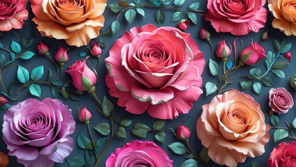 Poster - Vibrant abstract rose petals and floral elements creating a beautiful decorative background for artistic designs and illustrations.