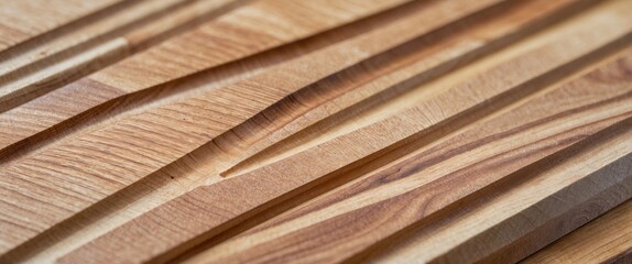 Poster - Close up macro view of a textured light wood cutting board highlighting the intricate grain and cut surface patterns.