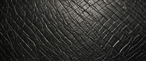 Wall Mural - Cracked black leather texture background with intricate lines creating a unique visual pattern ideal for design and artistic projects.