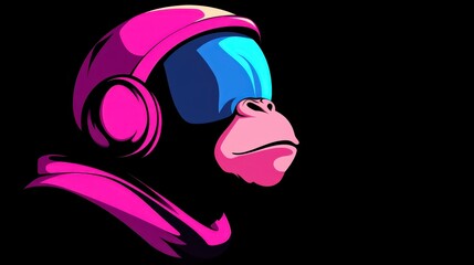 A colorful illustration features a monkey dressed as an astronaut, complete with a vibrant pink helmet and large blue visor