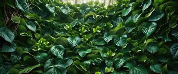 Poster - Lush vibrant greenery creating a textured and rich backdrop of tropical leaves for nature and decor themes