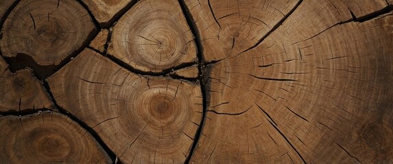 Poster - Natural wood surface displaying intricate patterns and textures from growth rings and cracks for rustic or organic design projects.