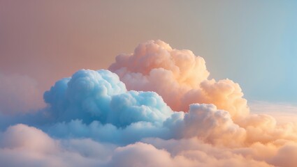 Poster - Dreamy pastel cloudscape featuring a gentle gradient from orange to blue creating a serene and tranquil atmosphere perfect for backgrounds.