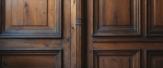 Poster - Detailed close-up shot showcasing the rich texture and intricate patterns of vintage wood paneling in warm tones.