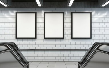 Subway station blank posters escalators mockup