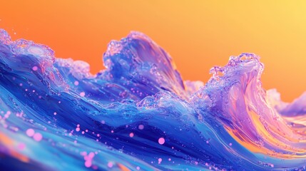Poster - Close-up of a Wave Pattern with Blue and Orange Background Displaying Dynamic Water Motion and Fluidity in an Artistic Style