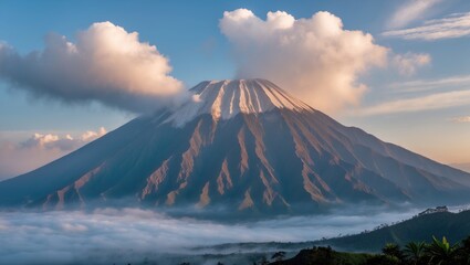 Wall Mural - majestic view of mount bromo in the morning light surrounded by clouds and picturesque landscape sho
